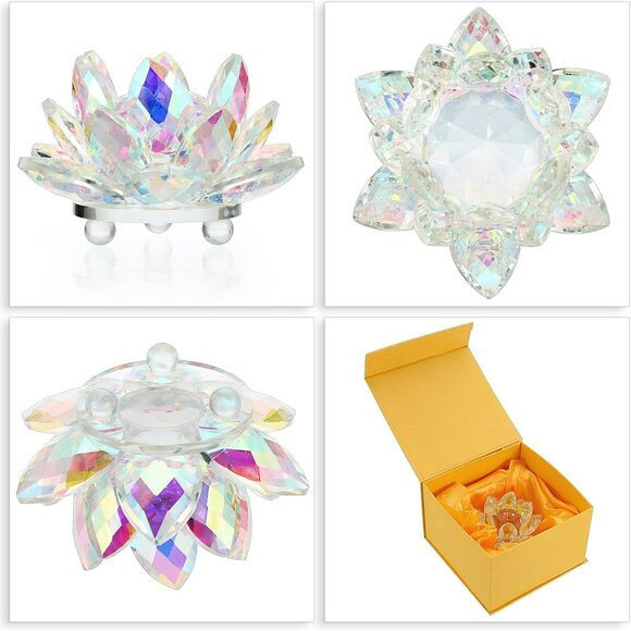 4 Inch Sparkle Crystal Lotus Flower Figurines Decorative Lotus Flower Ornament, - Picture 4 of 7